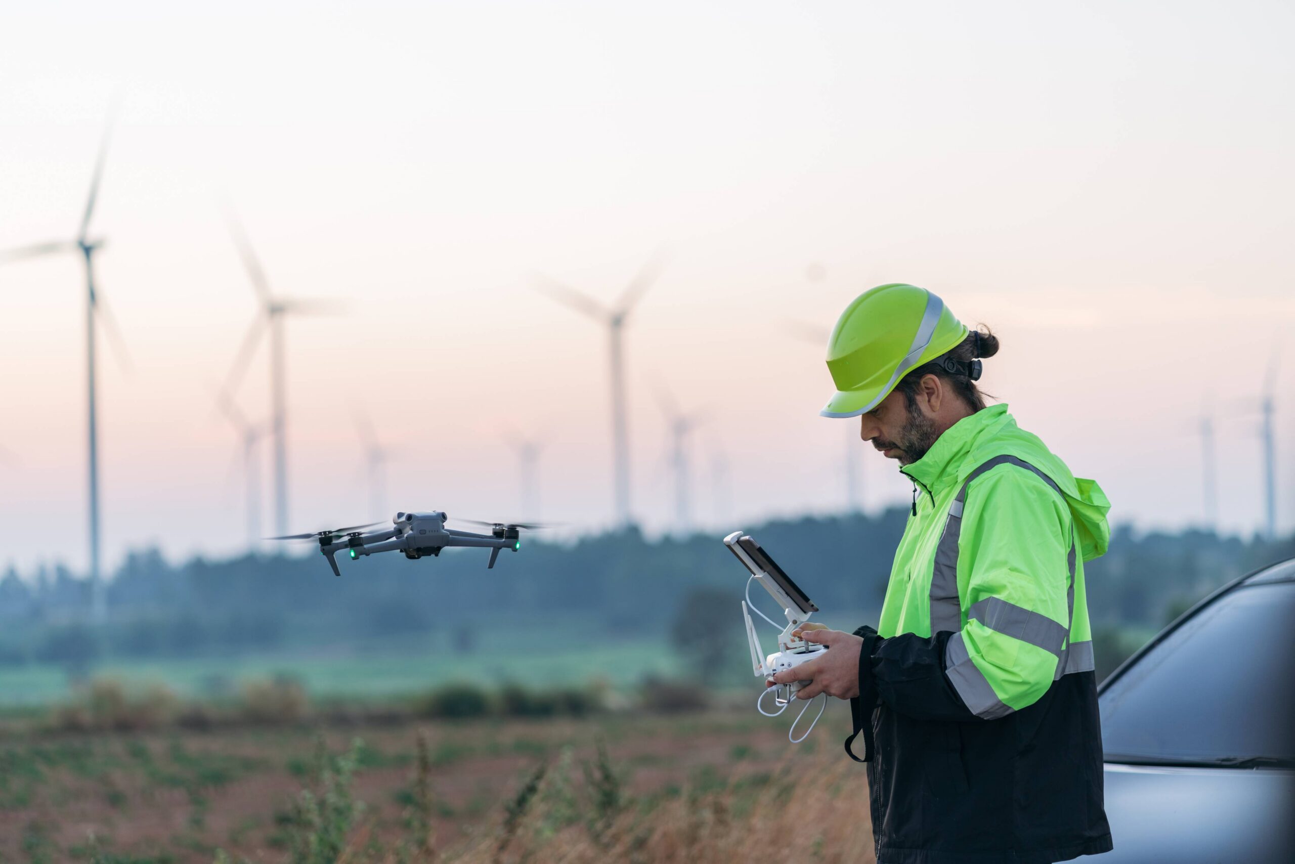 Survey professional preparing a drone for aerial mapping